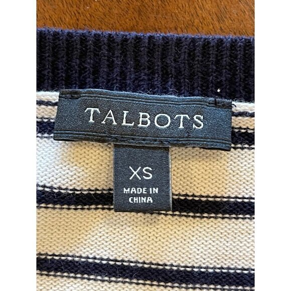 Talbots Navy Blue And White Striped Fairycore Dragonfly Crew Neck Cardigan XS - Picture 6 of 7